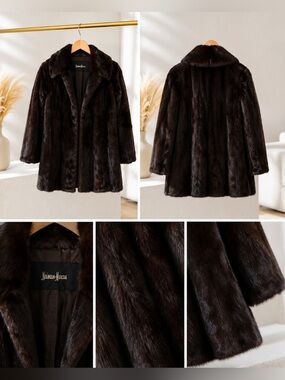 Neiman Marcus Dark Brown Faux Fur Pea Coat